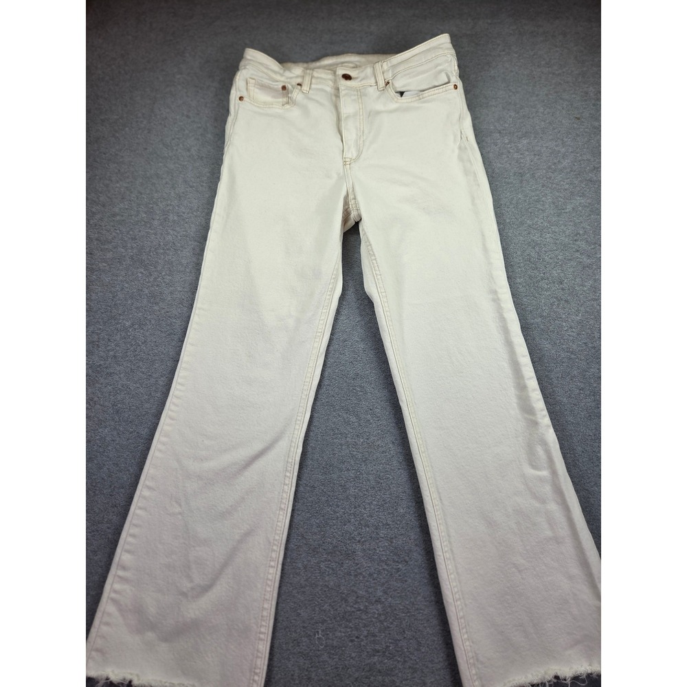 H&M Off White High Waist Raw Hem Bootcut Jeans Womens Cream Denim Pants